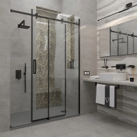Душевая дверь раздвижная VN74B-140-01-C4 1400x1950 Цвет профиля Чёрный матовый Стекло Прозрачное Veconi