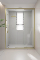 Душевая дверь раздвижная 1000x2000 цвет профиля Золото брашинг стекло прозрачное PR3/L-100-01-G-C4 Premium Veconi