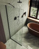 Душевая перегородка в профиле MaybahGlass 1950*890 Стекло 8 мм Бесцветное   Профиль: Узкий, Цвет Черный MGD-689-6у