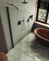 Душевая перегородка в профиле MaybahGlass 1950*1090 Стекло 8 мм Сатин   Профиль: Широкий, Цвет Черный MGD-680-6ш