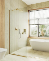 Душевая перегородка в профиле MaybahGlass 1950*990 Стекло 8 мм Бесцветное   Профиль: Узкий, Цвет Золото MGD-1352-3у