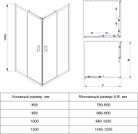 Душевой угол раздвижной прямоугольный RV14-10090-01-C5 1000x900x1950 Цвет профиля Чёрный Стекло Прозрачное Veconi