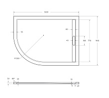 Поддон литой из искусственного мрамора, радиальный ассиметричный, R-550 TRAY-AS-RH-120/90-550-30-W-R 1200x900x30 Cezares