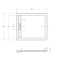 Поддон литой из искусственного мрамора, прямоугольный TRAY-AS-AH-90/80-30-W 900x800x30 Cezares